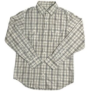 Banana Republic Men's White and Gray Checkered Shirt